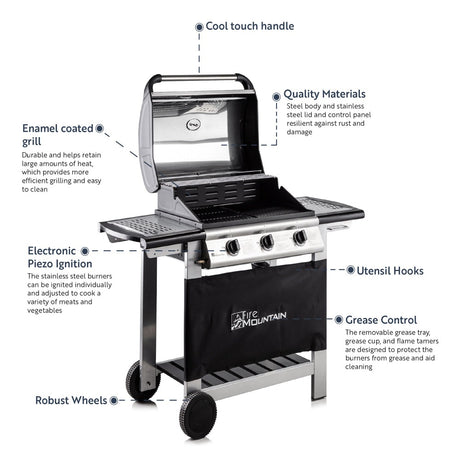 Fire Mountain Everest 3 Burner Gas BBQ - Cover Included