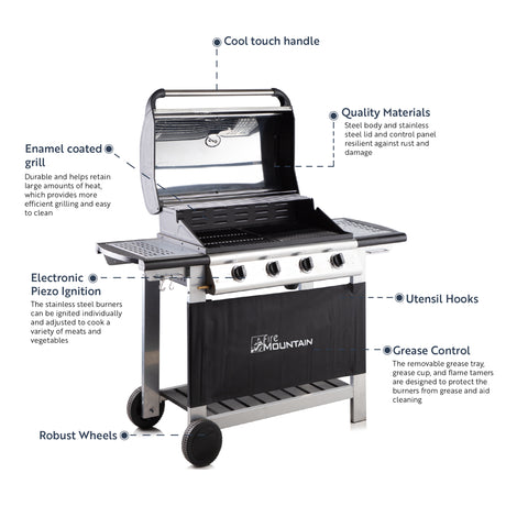 Fire Mountain Everest 4 Burner Gas BBQ - Cover Included