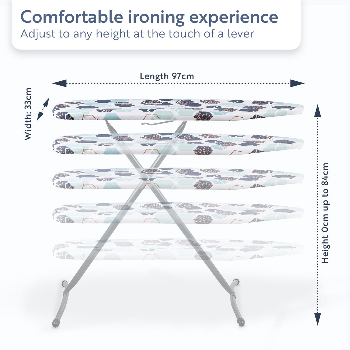 Minky Ironing Board - Xpress, Compact Ironing Board Cover Included 97 x 33cm
