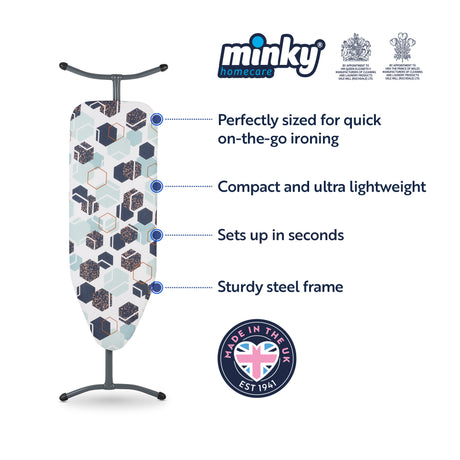 Minky Ironing Board - Xpress, Compact Ironing Board Cover Included 97 x 33cm