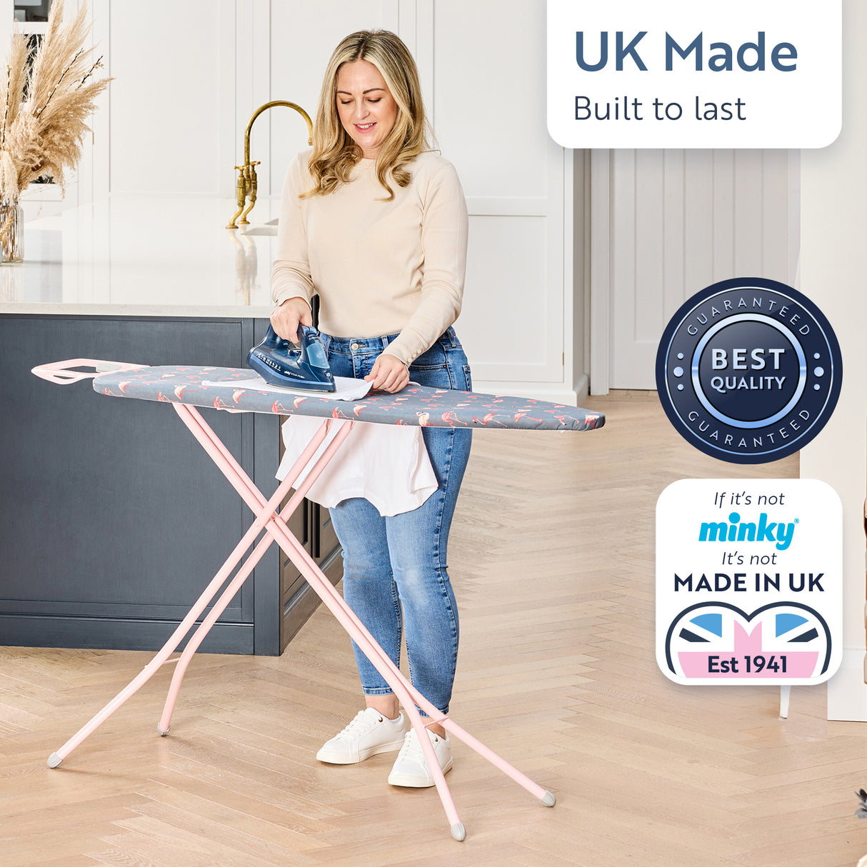 Minky Ironing Board - Flamingo, Ironing Board Cover Included,122 x 38 cm