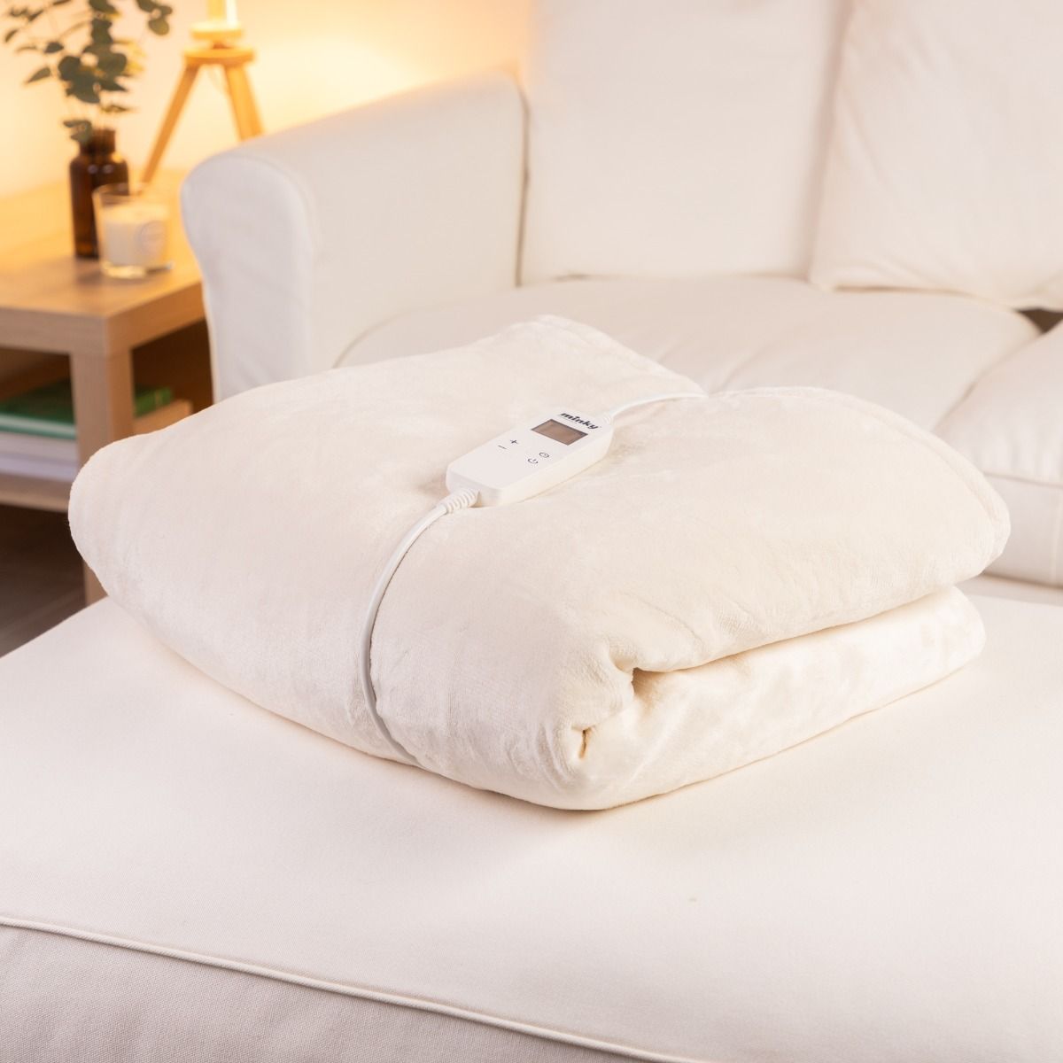 Minky Luxury Heated Blanket - Large, Cream, Heated Throw