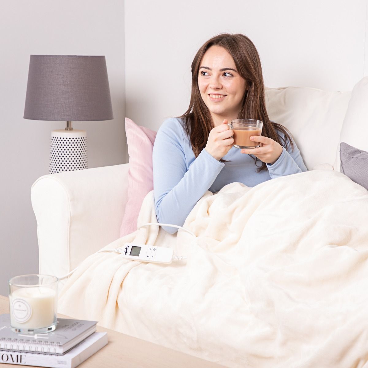 Minky Luxury Heated Blanket - Large, Cream, Heated Throw