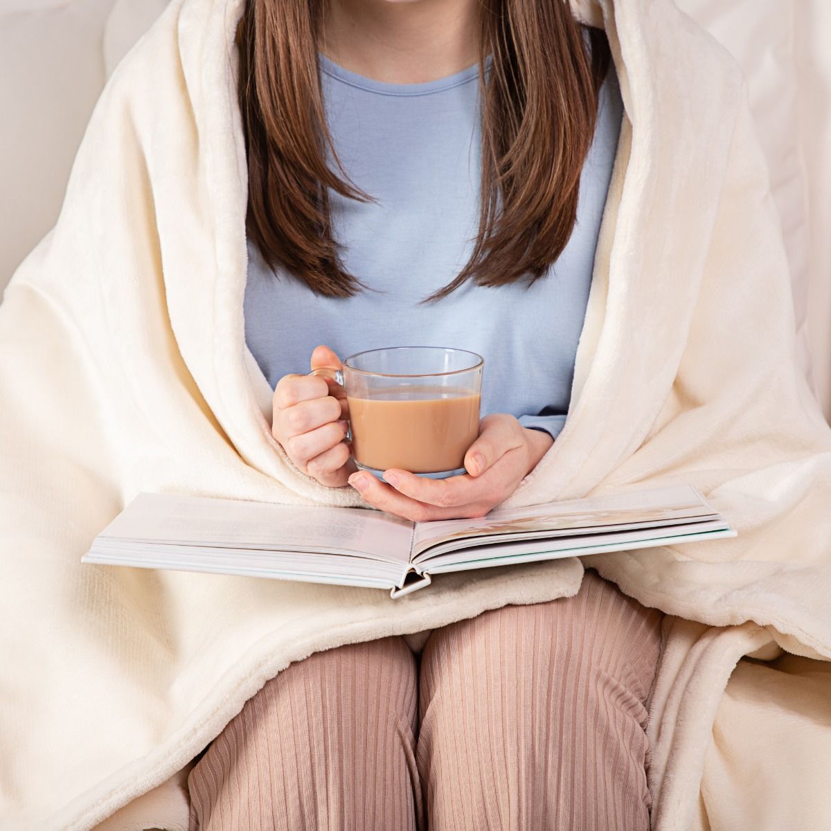 Minky Luxury Heated Blanket - Large, Cream, Heated Throw