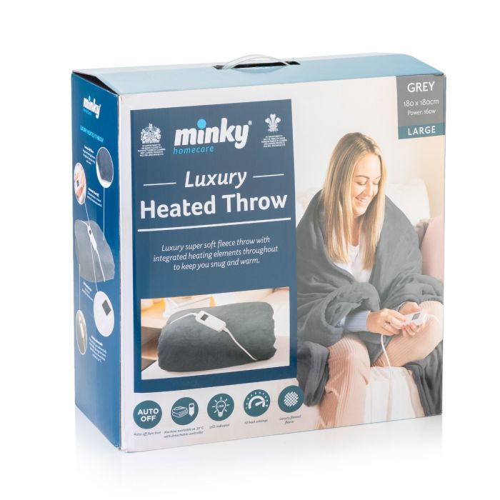 Minky Luxury Heated Throw Blanket - Large, Grey