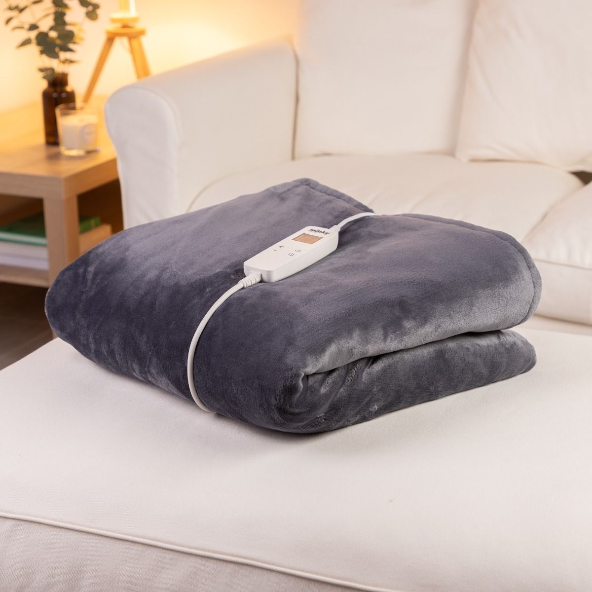 Minky Luxury Heated Throw Blanket - Large, Grey