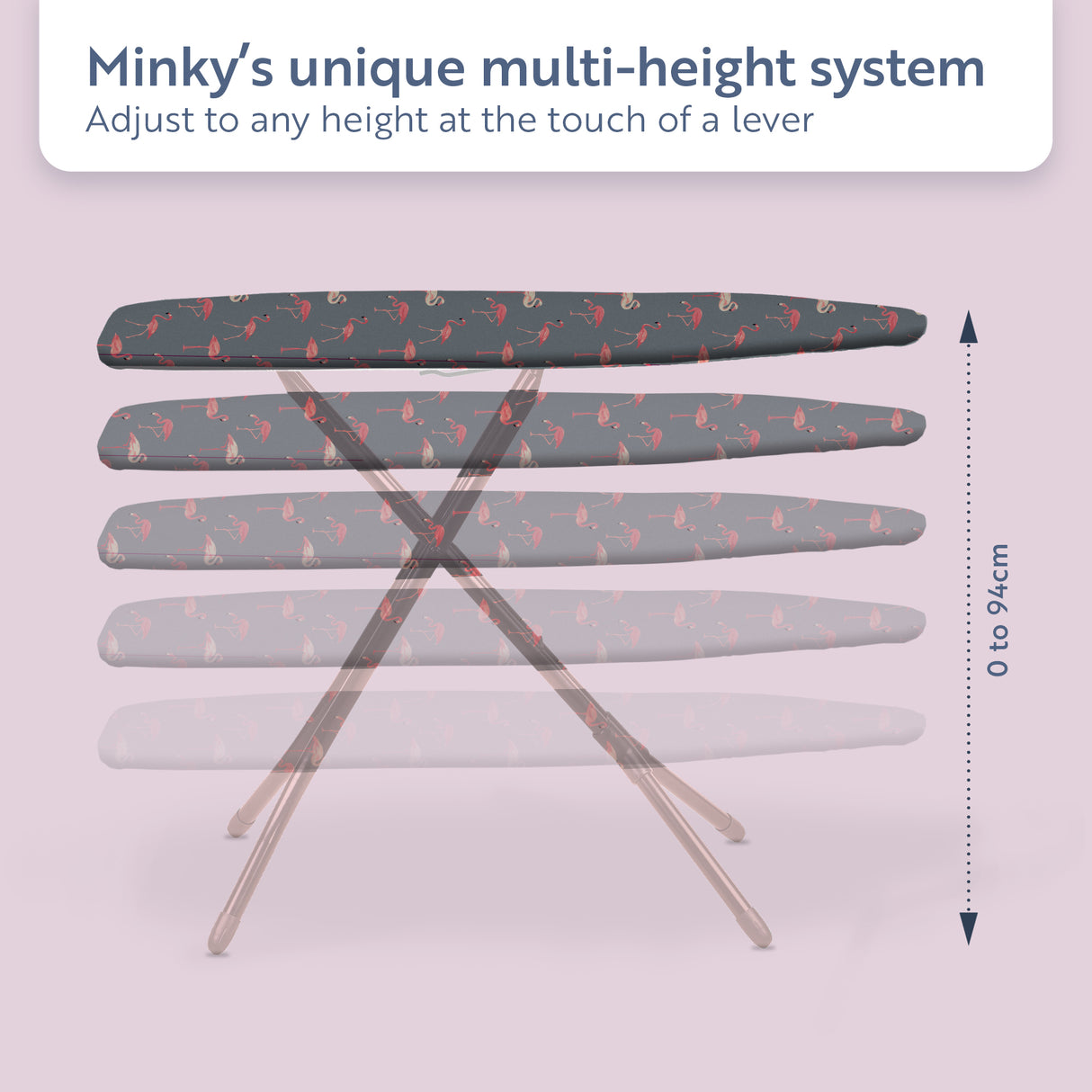 Minky Ironing Board - Flamingo, Ironing Board Cover Included,122 x 38 cm