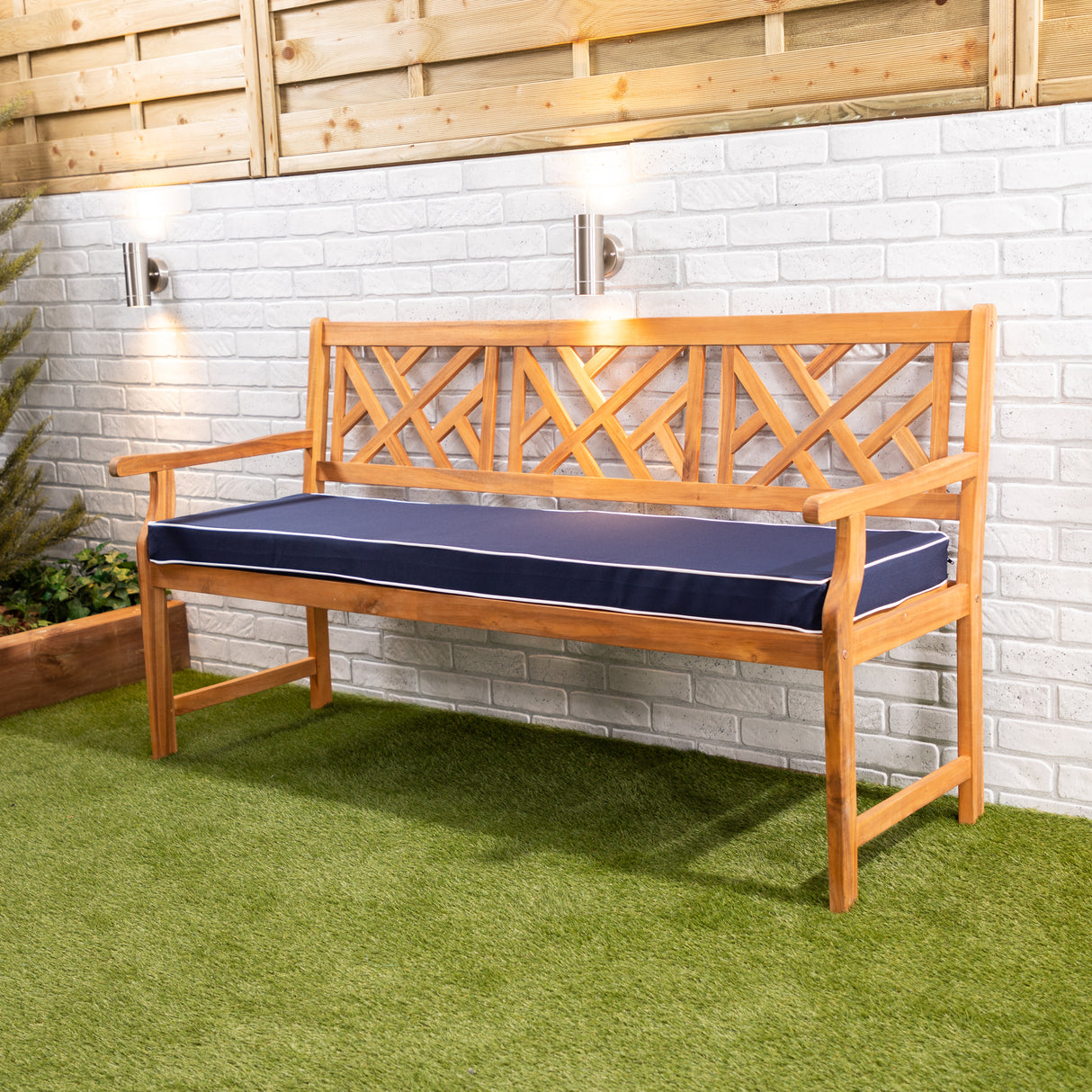 Alfresia Wooden Garden Bench, 3 Seater with Luxury Garden Cushion