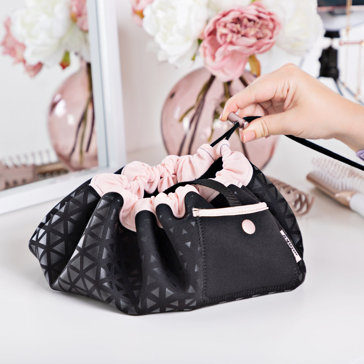 Minky Scrunchie Beauty Bag - Drawstring Make Up Bag With Free Made By Mitchell Blursh
