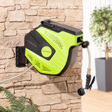 Alfresia 15m Garden Hose Reel, Wall Mounted Hose Reel with Spray Gun & Brass Attachments
