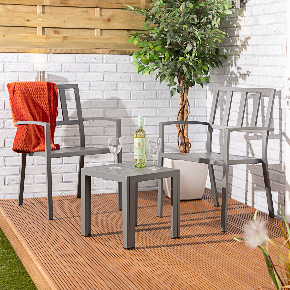 Alfresia Garden Bistro Set 2 Chairs & Square Table - Aluminium
