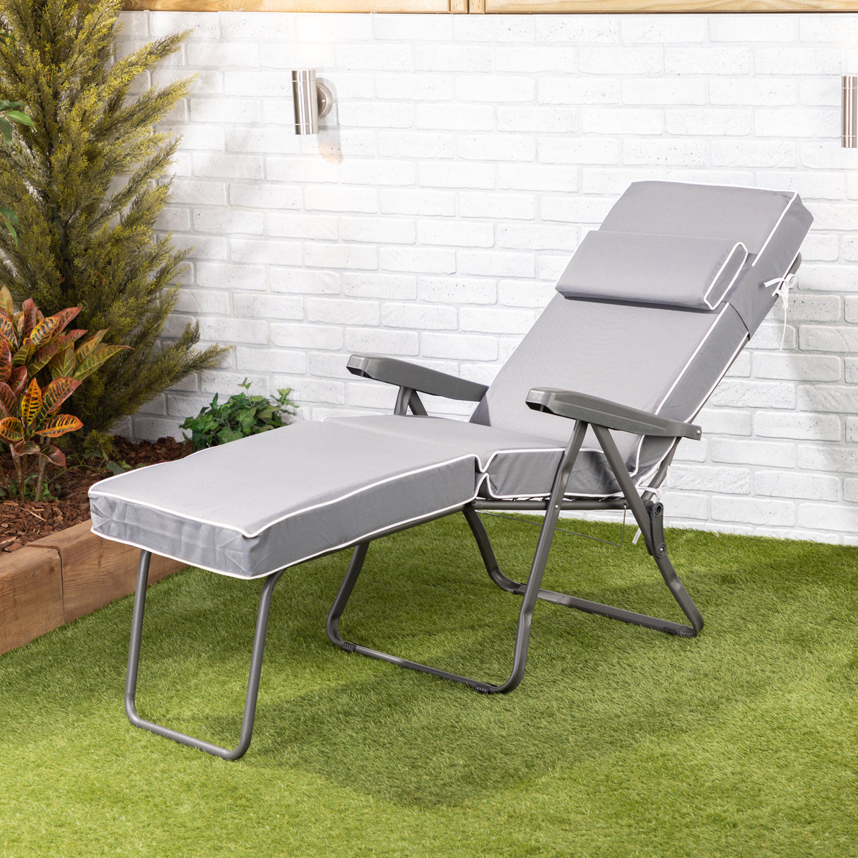 Alfresia Garden Sun Lounger and Cushion – Charcoal Frame with Luxury Cushion