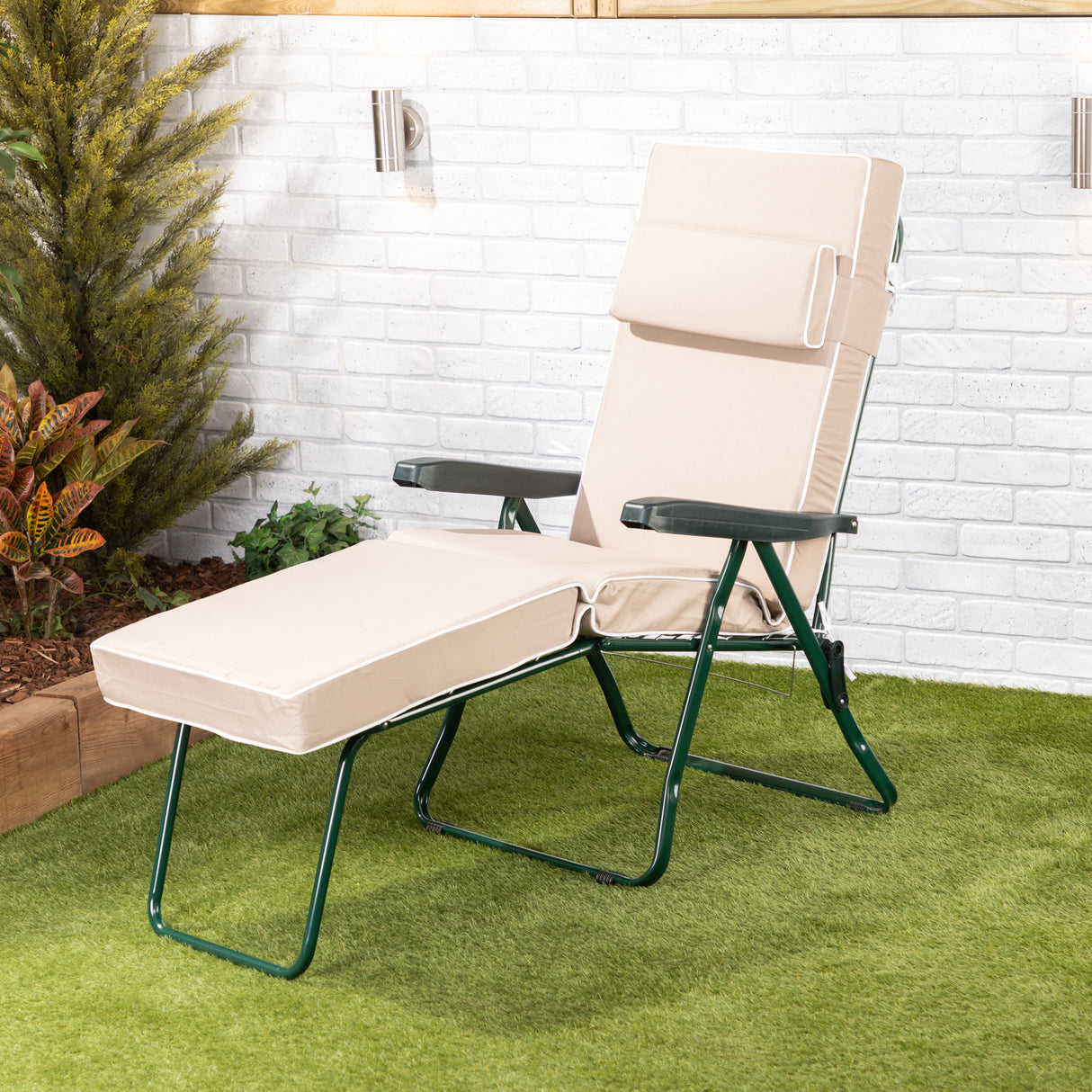Alfresia Garden Sun Lounger and Cushion - Green Frame with Luxury Cushion
