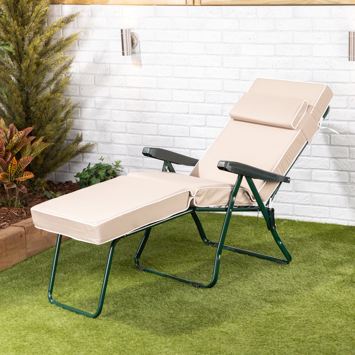 Alfresia Garden Sun Lounger and Cushion - Green Frame with Luxury Cushion