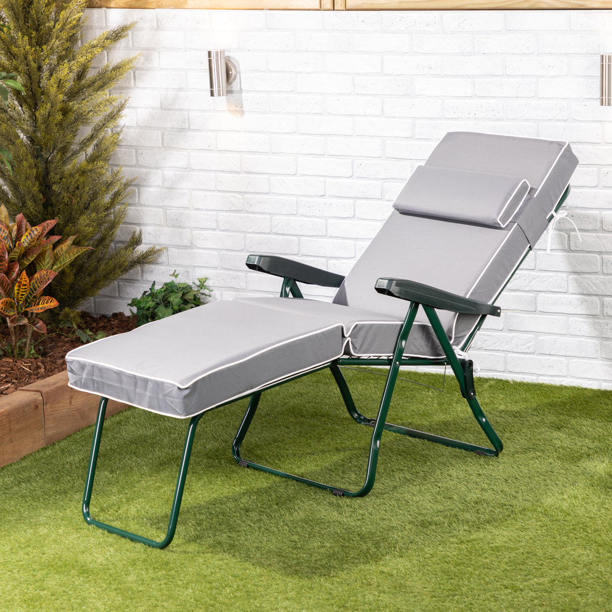 Alfresia Garden Sun Lounger and Cushion - Green Frame with Luxury Cushion