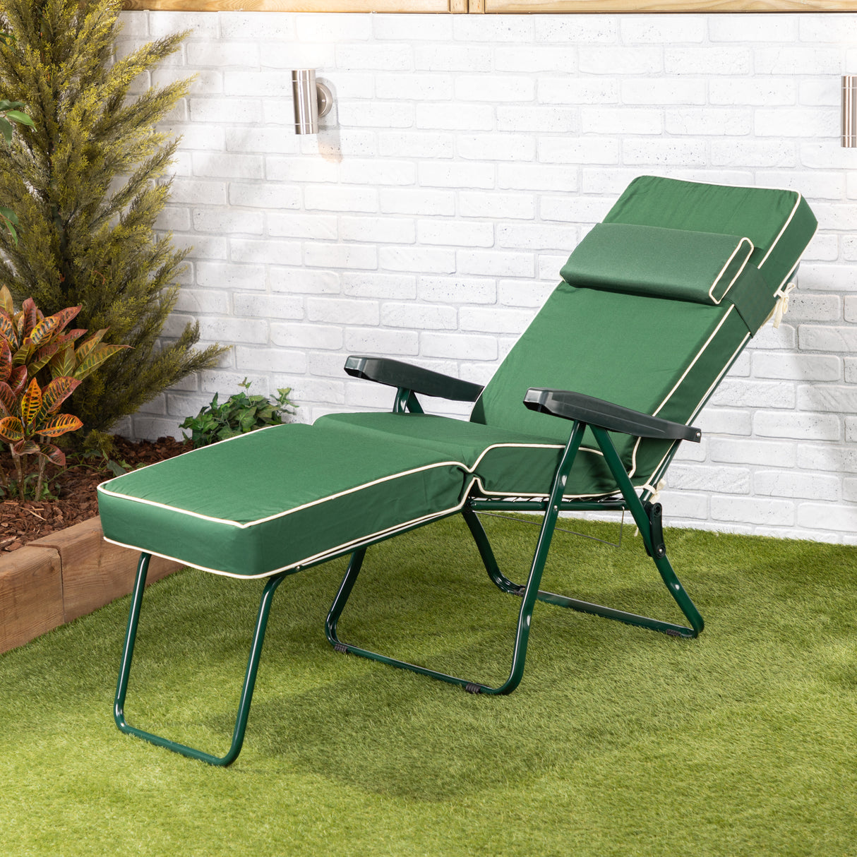 Alfresia Garden Sun Lounger and Cushion - Green Frame with Luxury Cushion