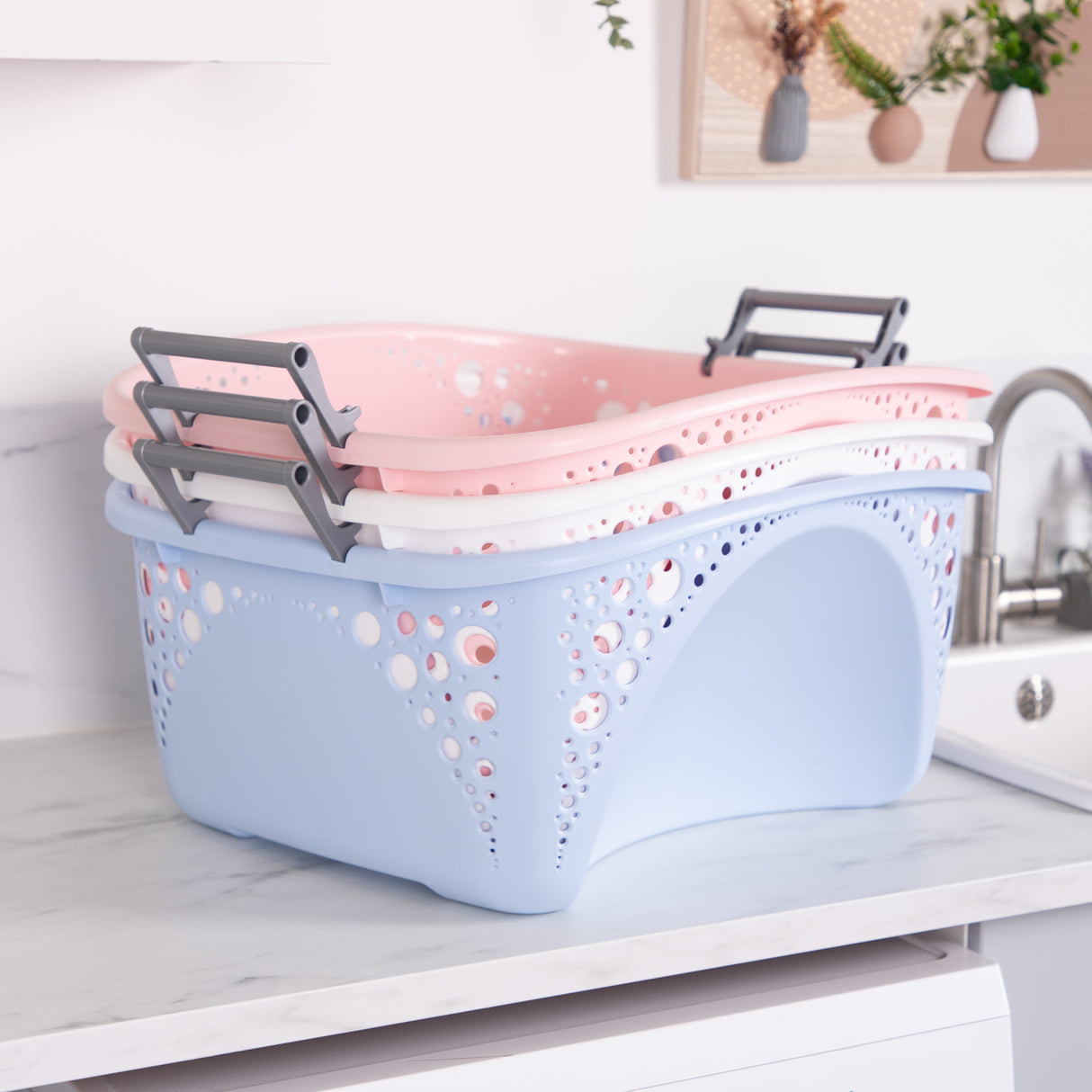 Minky Laundry Basket - 40L Washing Basket with Folding Handles